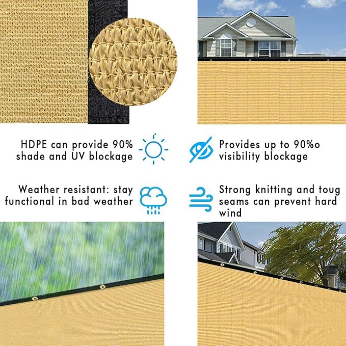 UPGRADE Privacy Fence Screen 4'x14' Sand Outdoor 90% Visibility Blockage 170 GSM Mesh Shade Cover Panels for Backyard,Balcony,Home Decoration with Zip Ties,Customized Avaliable