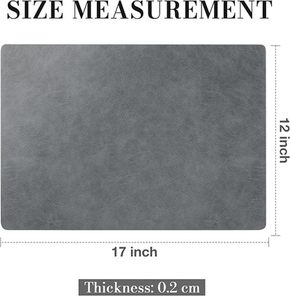 Roxifina Faux Leather Placemats Set of 6 - Vinyl Placemats Wipeable Waterproof Oil-Proof PU Place Mats Heat Resistant Reversible Table Mats for Dining, Kitchen, Outdoor, 12 x 17 Inch (Gray)