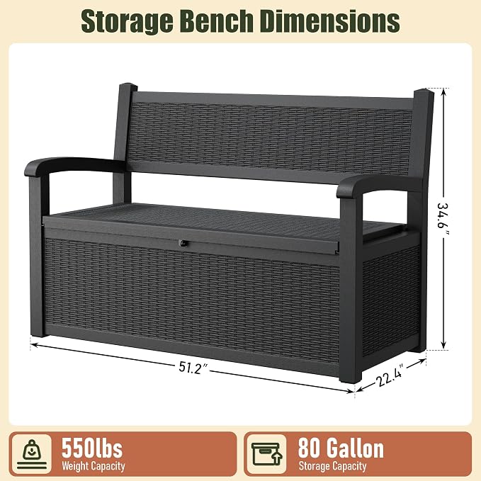 80 Gallon Outdoor Storage Bench, Resin Outdoor Storage Box - Image 2