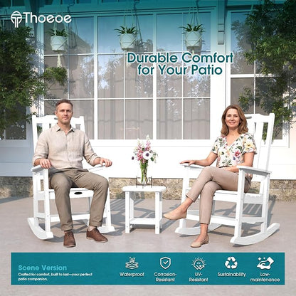 THOEOE Outdoor Rocking Chairs Set of 2, Oversized Patio Rocking Chair | HDPE - Image 3