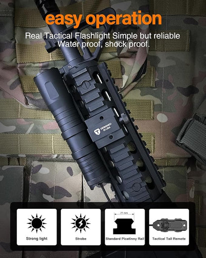 TOUGHSOUL Mlok Picatinny Tactical Flashlight 1250 Lumens, Rechargeable Flashlight with Remote Pressure Switch LED Light with Rechargeable Batteries and Charger Included (Picatinny Mounted)