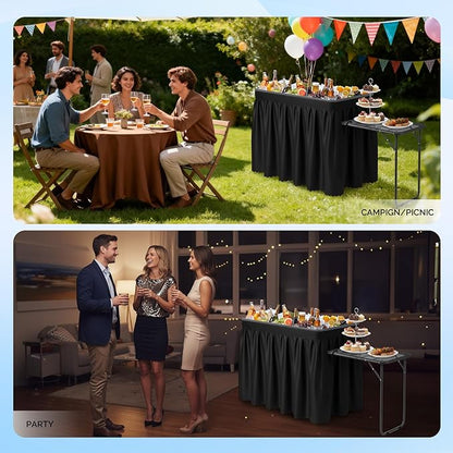 VINGLI Ice Table with Side Table, Portasble Cooler Table with Removable Skirt, Patio Table, Indoor & Outdoor Bar for Events, Parties and Camping Black