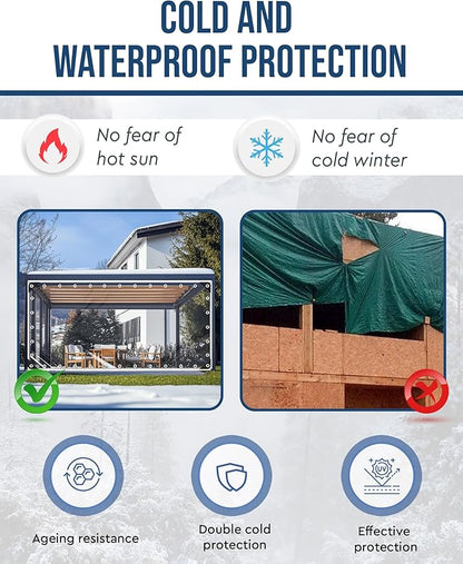 FoundGo Heavy Duty Clear Vinyl Tarp 6′×10′ Outdoor Vinyl Curtains for Patio Transparent Tarps with Grommets, Porch Enclosure Panels, UV & Tear Resistant