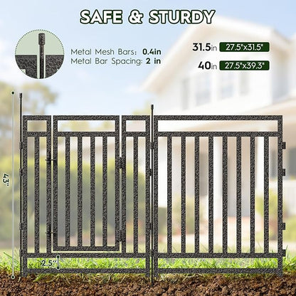 Garden Fence 32in (H) x 18ft (L), 7 Panels + 1 Gate, Durable Outdoor Yard Barrier, Secure Garden Fencing Weather-Resistant Fence Ideal for Pets, Privacy & Decoration, Black Silver