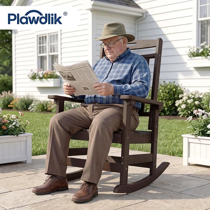 Oversized HDPE Outdoor Rocking Chair, All-Weather Resistant, Coffee | Heavy - Image 2