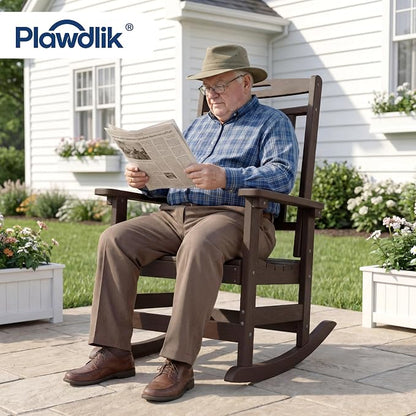 Oversized HDPE Outdoor Rocking Chair, All-Weather Resistant, Coffee | Heavy - Image 2