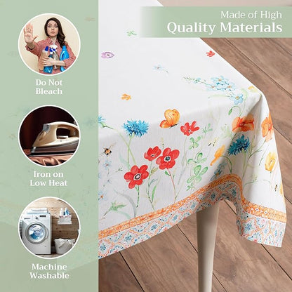Maison d' Hermine Table Cloth Rectangle Table 100% Cotton 60 x 90 Inches Tablecloth Reusable Decorative for Dining Room, Farmhouse, Home, Party, Festive & Wedding Spring Summer - Summer Whisper