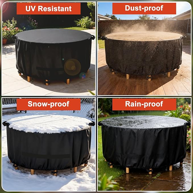 LBTING Round Patio Furniture Cover, Outdoor Table Chair Set Covers 48Dia x 28H Inches, 420D Waterproof Windproof Dust-proof UV-Resistant Furniture Cover - Black