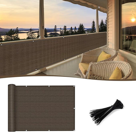 Sunny Guard Customized 3.3'x23' Brown Balcony Privacy Screen,180 GSM Apartments Railing Fence Cover,Heavy Duty Mesh Windscreen for Deck,Outdoor,Backyard,Patio