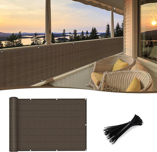 SUNNY GUARD Customized 3.3'x31' Brown Balcony Privacy Screen,90% Shade Apartments Fence Cover,Heavy Duty Mesh Windscreen for Deck,Outdoor,Backyard,Patio