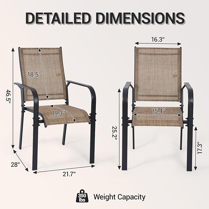 Patio Chairs Set of 4, Stackable Outdoor Dining Chairs, All Weather Breathable - Image 3