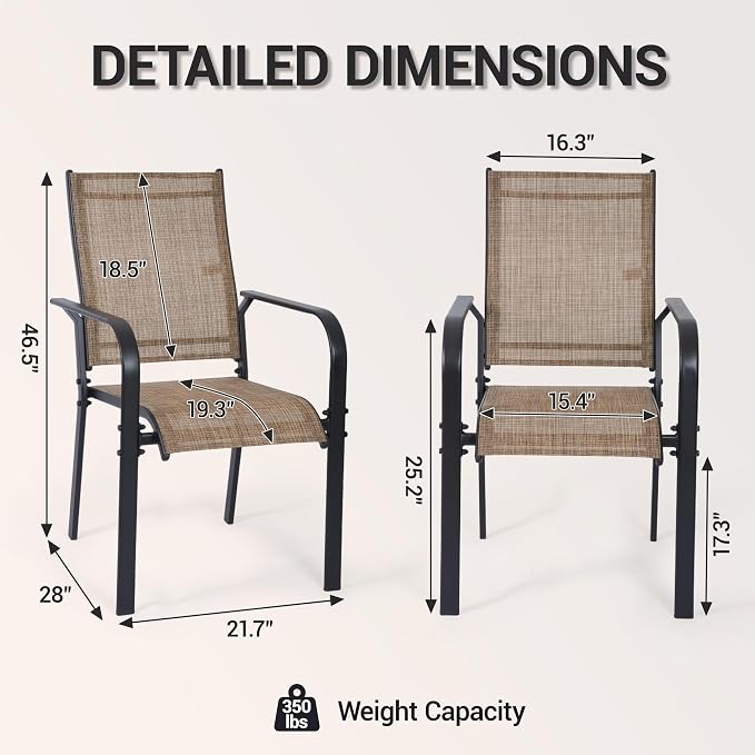 Patio Dining Chairs Set of 4, All-Weather High Back Textilene Stackable Chairs - Image 3
