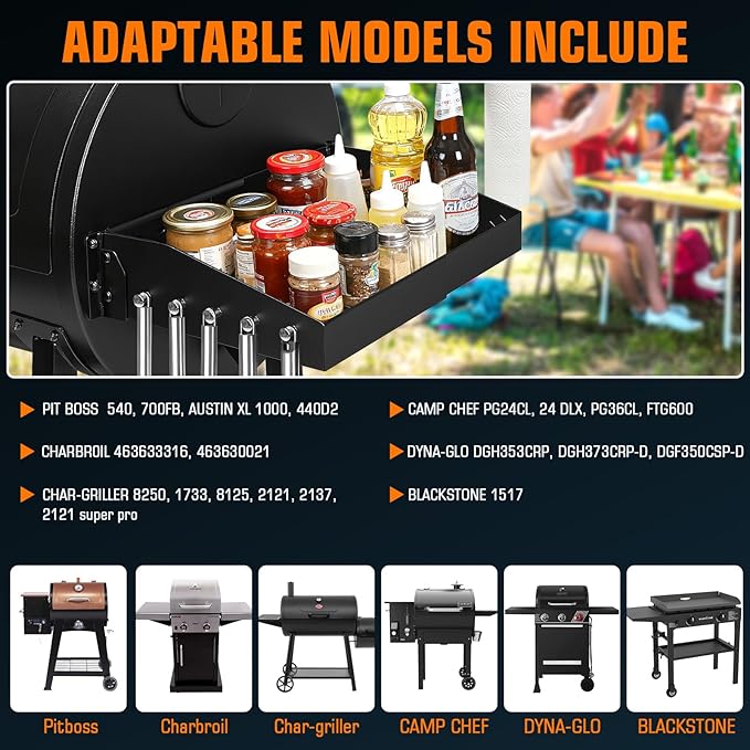 GRISUN Adjustable Grill Side Shelf - Folding Prep Table for Pit Boss 540/700FB, Camp Chef & Char Griller and Dyna-Glo