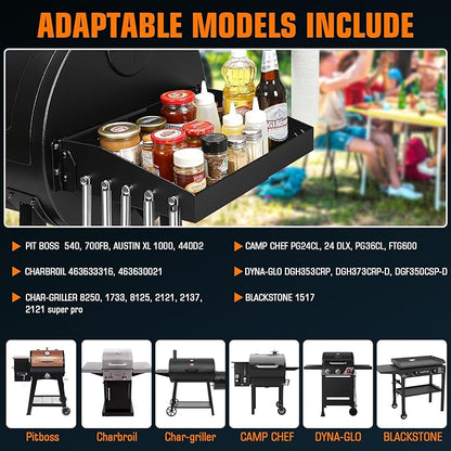 GRISUN Adjustable Grill Side Shelf - Folding Prep Table for Pit Boss 540/700FB, Camp Chef & Char Griller and Dyna-Glo