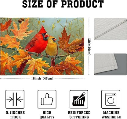 Giwawa Fall Birds Placemats Set of 4, 12"x18" Autumn Trees Maple Leaves Chestnuts Table Mats, Thanksgiving Harvest Heat Resistant Washable Linen Place Mat for Kitchen Dining Holiday Party Decor