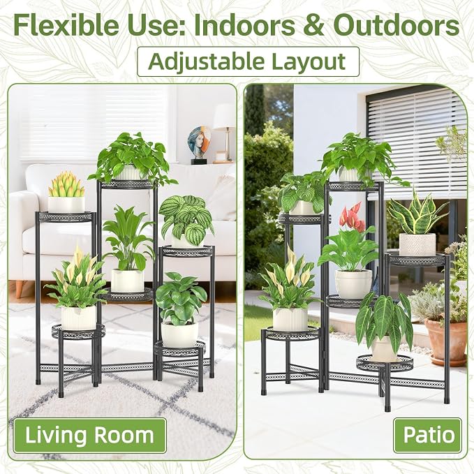 iDavosic.ly Plant Stand Indoor Outdoor, 6 Tier Iron Corner Shelf, Folding Multi - Image 7