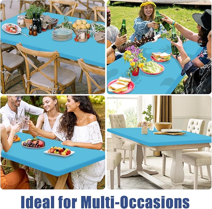 Spandex 5 Foot Rectangle Table Cloth 6 Pack, Elastic Fitted Tablecloths for Picnic, Stretch Washable Patio Table Cover for Outdoor, Camping, Banquet and Parties (Blue Mist, 30"x60")