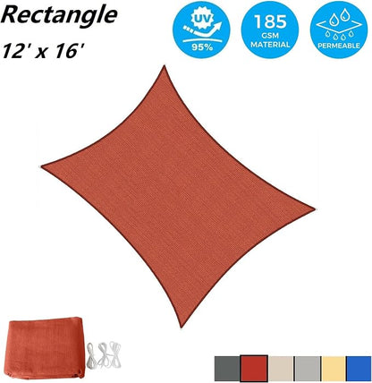 AsterOutdoor Sun Shade Sail Rectangle 12' x 16' UV Block Canopy - Image 2