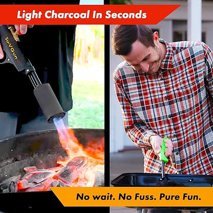 Grillblazer Su-VGun Propane Torch with Stand – High Power 240,000+ BTU Flame Thrower Gun for Instant, Steak Searing, Charcoal Ignition, Backyard BBQ, Campfire, Outdoor Cooking – Handheld Blowtorch