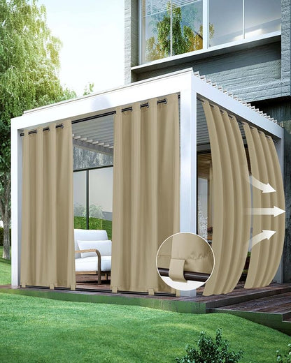 Windproof Outdoor Curtains for Patio Waterproof 4 Pcs 54x108 In Taupe | Grommet by HolidayIdeas