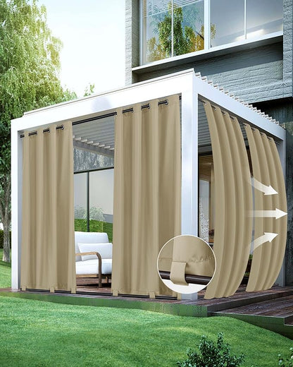Windproof Outdoor Curtains for Patio Waterproof 4 Pcs 54x95 In Taupe | Grommet by HolidayIdeas
