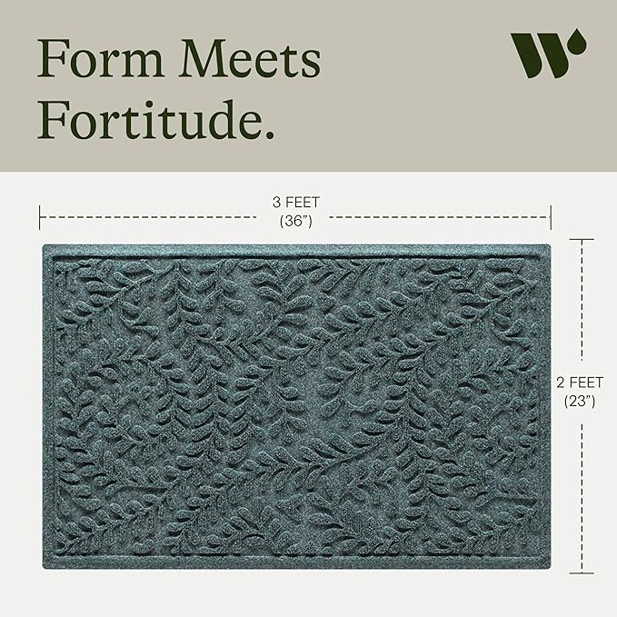 WaterHog Indoor/Outdoor Use Door Mat, 2' x 3', Made in USA, Welcome Mat for Front Door, Durable, Water-Trapping Floor Rug, Decorative, Skid-Resistant Entryway, Boxwood Collection, Bluestone