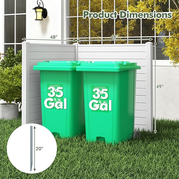 Giantex Air Conditioner Fence 2 Panels - 48''W x 48''H Outdoor Privacy Screen with Upgraded Metal Stakes, PVC Trash Can Enclosure, Decorative Garden Fences for Patio Lawn AC Unit Pool Pump, White