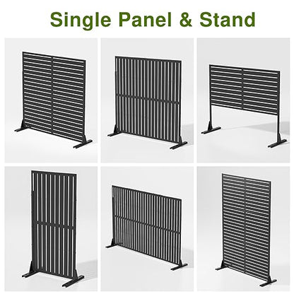 Casaphoria Metal Privacy Screen Outdoor, 72" H x 47" W Freestanding Decorative Privacy Screen for Patio Deck Balcony Garden with Stable Base, Black-Louvered