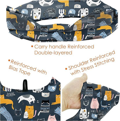 BeeGreen 6 Pack Cats Reusable Grocery Bags Gifts for Cat Lovers with Elastic Band Reusable Shopping Bags Bulk 50LBS X-Large Foldable-Machine Washable-Heavy Duty