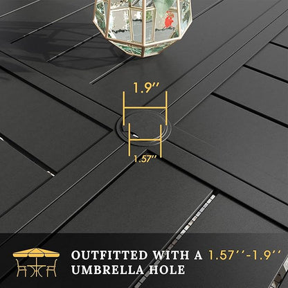 VICLLAX Round Patio Table with Adjustable Umbrella Hole for 8, All Weather Metal Outdoor Dining Table for Lawn Garden, 59.8" Outdoor Coffee Table, Black Tabletop