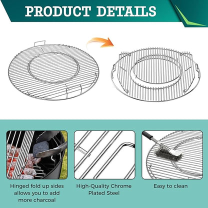 Hinged Cooking Grate for Weber 22.5 Inch Grill-8835 Gourmet BBQ System Replacement Grate Compatible with One-Touch Silver,Master-Touch,Performer & Premium Charcoal Grills,21.5x21.5 inch