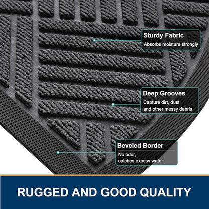 Smiry Half Circle Front Door Mat Outside Entrance,Heavy Duty Outdoor Indoor Natural Rubber Doormat,Non Slip,Trap Dirt and Moisture,Easy Clean,Low Profile Patio Porch Entryway Mat,29.5x17, Light Grey
