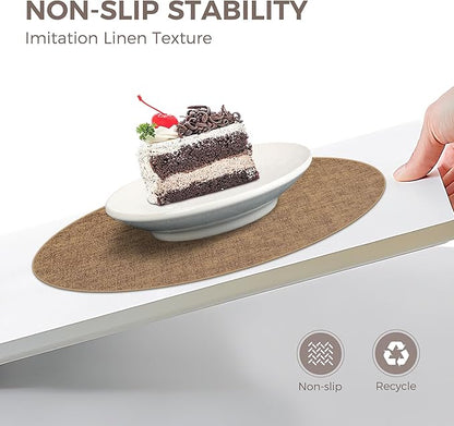 13" Round Placemats Set of 12, Reversible Faux Leather Heat Resistant Table Mats, 100% Waterproof Oilproof Wipeable Table Protective Placemats for Vinyl, Washable for Indoor (12, Light Brown)
