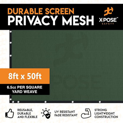 Xpose Safety Privacy Fence Screen 8’ x 50’ – Heavy Duty Green Mesh with 90% Visibility Block, UV Protection – for Garden, Yard, Nursery, Kennel, Dog Run, Greenhouse