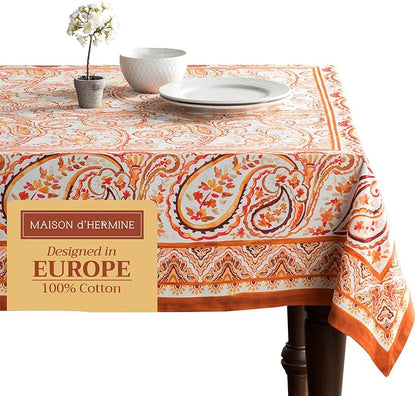 Maison d' Hermine Table Cloth Square Table 100% Cotton 60 x 60 Inches Fall Tablecloth Reusable Everyday Use for Thanksgiving Christmas Decorations Dining Farmhouse Party (Palatial Paisley)