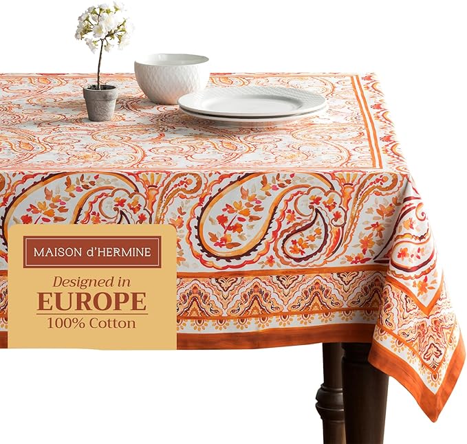 Maison d' Hermine Table Cloth Rectangle Table 100% Cotton 70 x 108 Inches Fall Tablecloth Reusable Everyday Use for Thanksgiving Christmas Decorations Dining Farmhouse Party (Palatial Paisley)