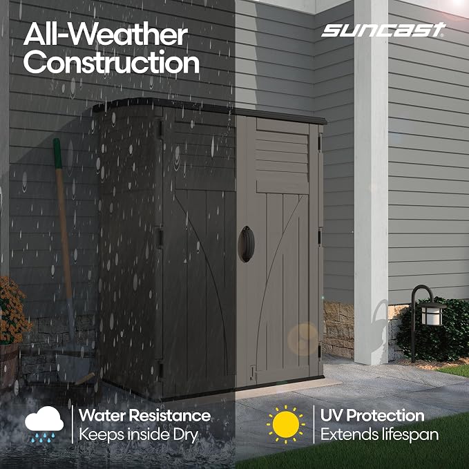 Suncast 54 Cu Ft Medium Vertical Storage Shed, Made in USA - Image 5