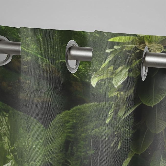 Nature Theme Waterproof Indoor/Outdoor Curtains,Forest Pattern,UV and Fade Resistant Outside Curtains for Gazebo, Front Porch, Pergola,2 Panel,54 x 96 inch,Green
