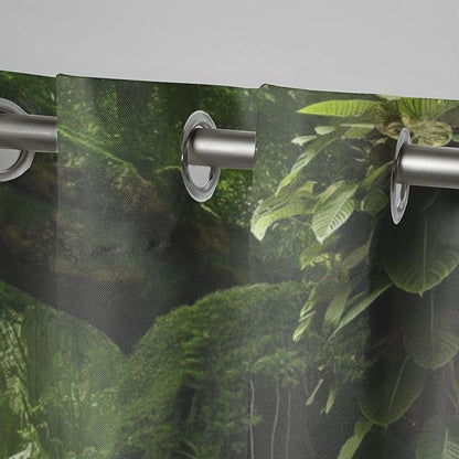 Nature Theme Waterproof Indoor/Outdoor Curtains,Forest Pattern,UV and Fade Resistant Outside Curtains for Gazebo, Front Porch, Pergola,2 Panel,54 x 96 inch,Green