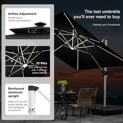 PURPLE LEAF Cantilever Umbrella 10' X 10' Double Top Solar LED Light, Stays - Image 4