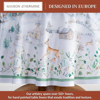 Maison d' Hermine Table Cloth Round Table 100% Cotton 63 Inches Fall Tablecloth Reusable Everyday Use for Thanksgiving Christmas Decorations Dining Farmhouse Party (Snowy World)