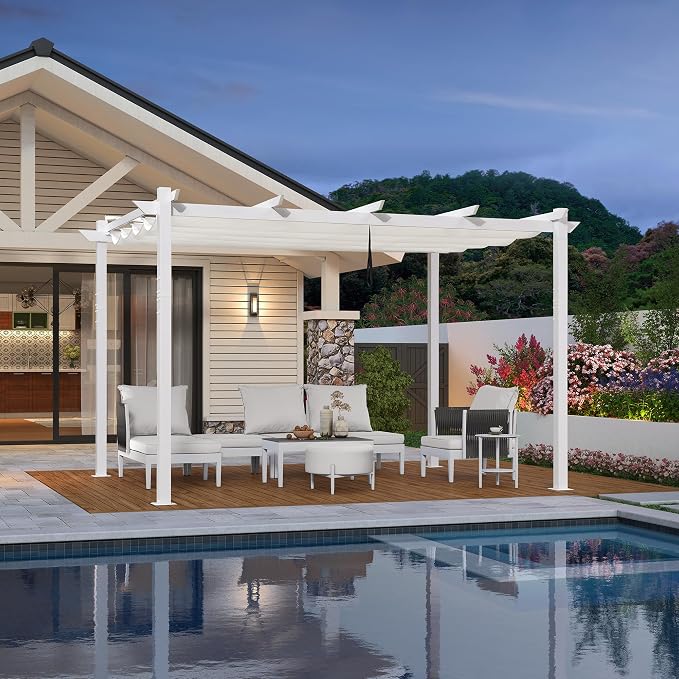 PURPLE LEAF Outdoor Pergola 10' x 13' White Pergola, Double Canopy, anchored - Image 2