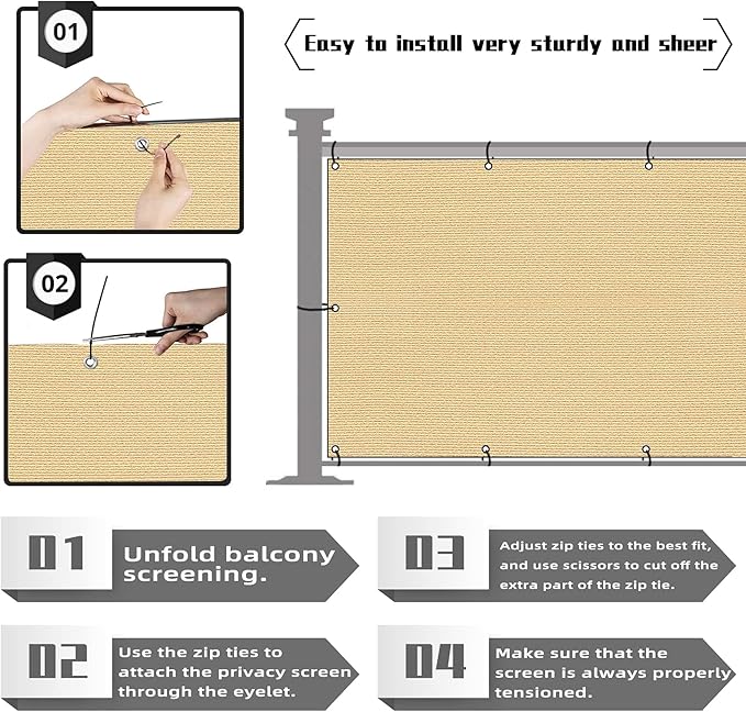 3'x13'Balcony Privacy Screen Cover Fence Cover UV Protection Weatherproof Windscreen Heavy Duty for Patio, Backyard,Sand