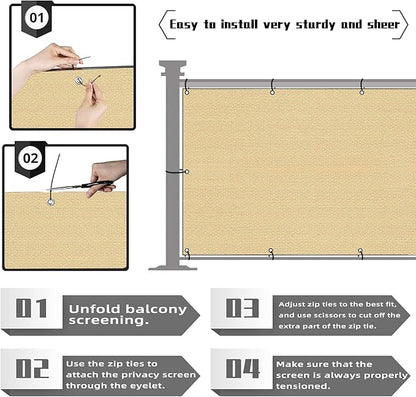 3'x13'Balcony Privacy Screen Cover Fence Cover UV Protection Weatherproof Windscreen Heavy Duty for Patio, Backyard,Sand