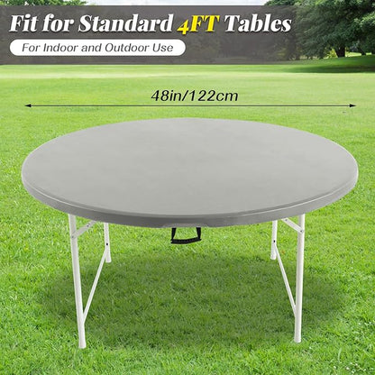 LURKA Round PU Leather Table Cover/Tablecloth with Elastic Hem – Waterproof, Oil-Proof, Scratch-Resistant, Wipeable Spill Protector for Dining Table, Kitchen, Outdoor Party (Silver, 4FT-Round)