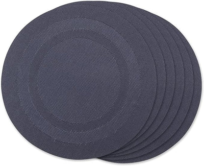 DII PVC Tabletop Collection Woven Indoor/Outdoor, Round Placemat Set, 13.75", Stonewash Blue, 6 Piece
