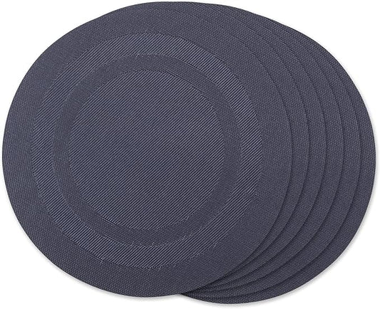 DII PVC Tabletop Collection Woven Indoor/Outdoor, Round Placemat Set, 13.75", Stonewash Blue, 6 Piece