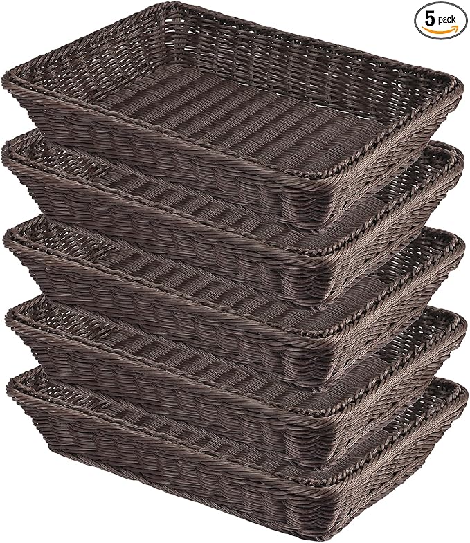 5 PCS 13.8x9.8 Inch Wicker Bread Basket, Woven Serving Basket, Tabletop Food Serving Basket for Restaurant, Bakery, Family Party, Hotel Serving, Fruits, Vegetables and Snacks, coffee