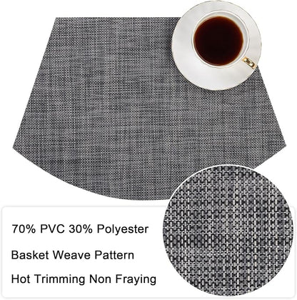 SHACOS Wedge Placemats Set of 4 Woven Vinyl Small Round Table Placemats Wipe Clean Round Table Mats Placement Mat Indoor Outdoor, Dark Gray