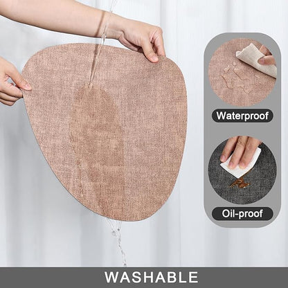 Placemats and Coasters, Washable Reversible Placemats Round Faux Leather Wipeable Place Mats Non Slip Heat Resistant Indoor Outdoor Table Mats (Set of 6, Gray Pink)